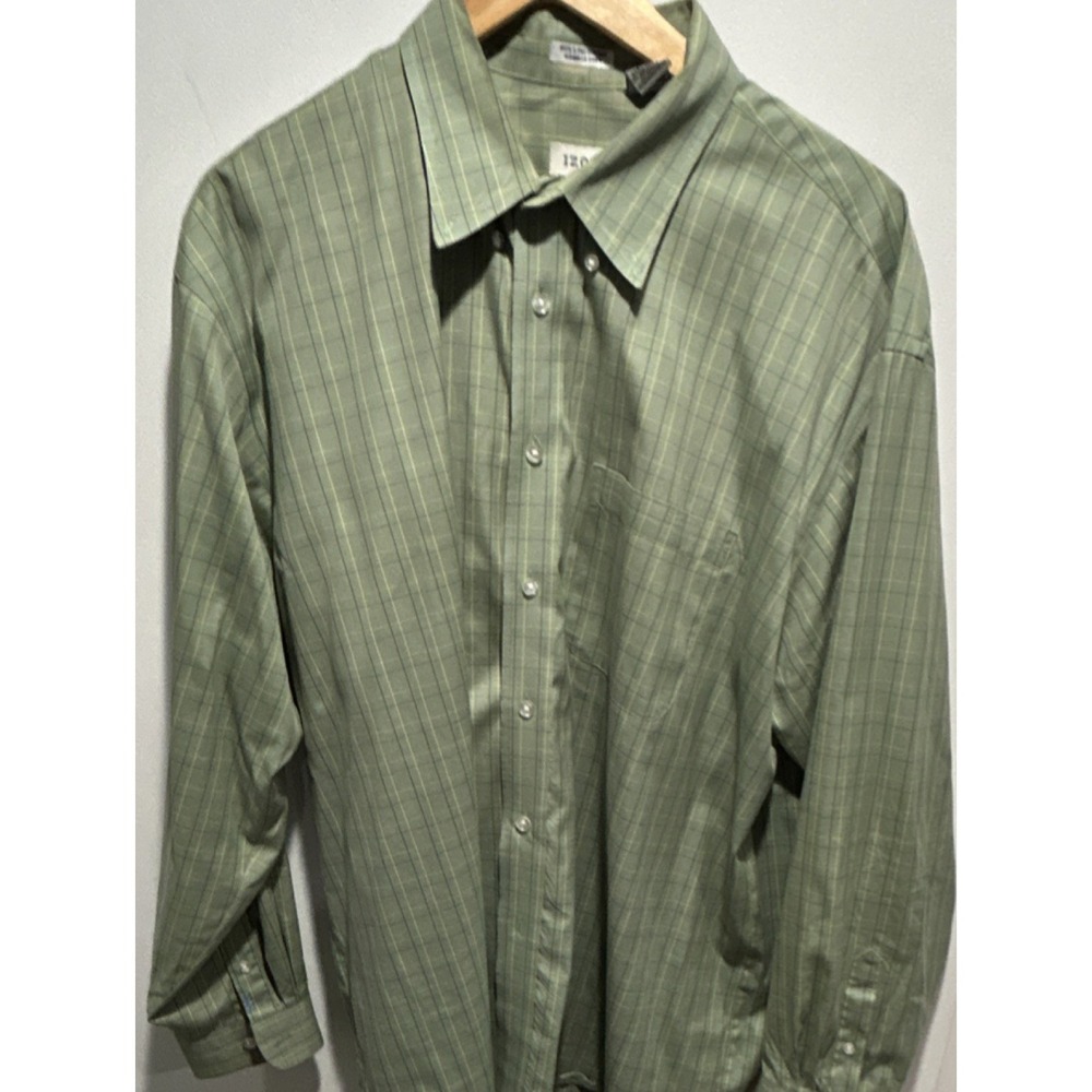 IZOD Plaid‎ Cotton Oxford Wrinkle Free Button-Up Shirt Green Blue Men's XL